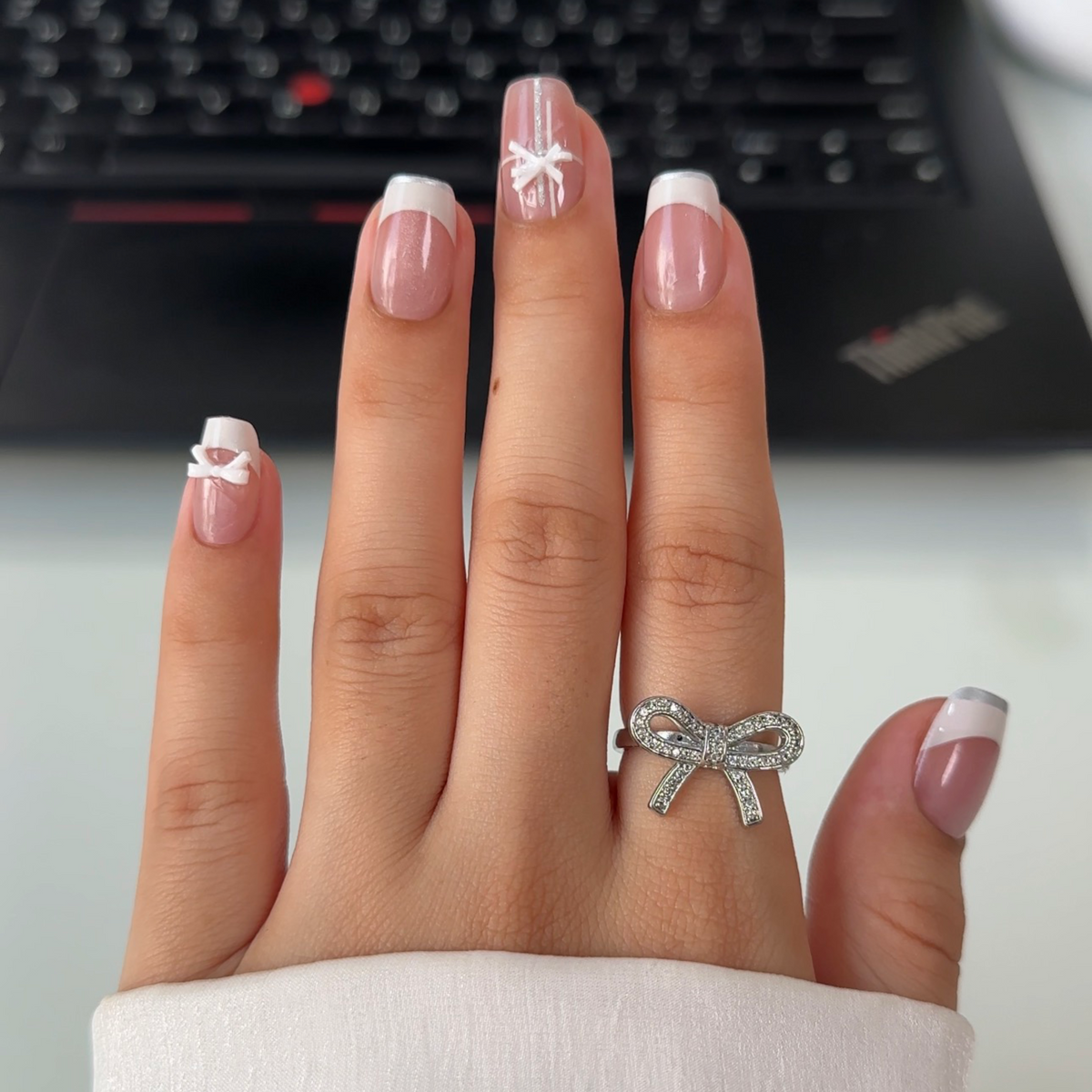 Bow French Tip Press-On Nails