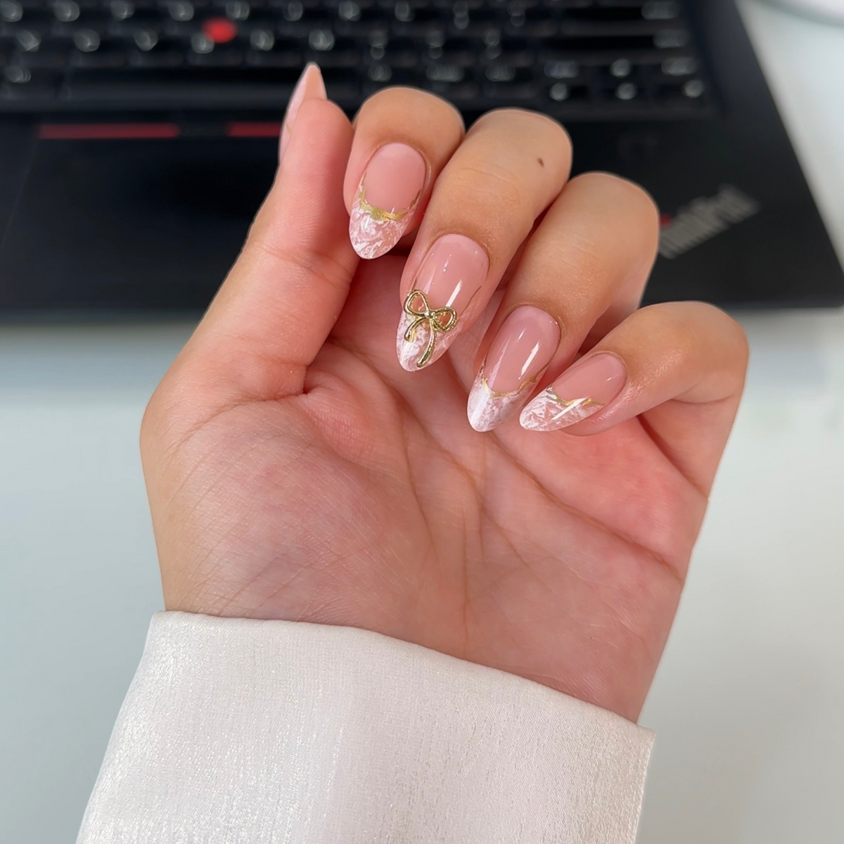 Blush Pink Bow French Press-On Nails