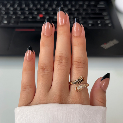 Black French Tip Almond Press-On Nails