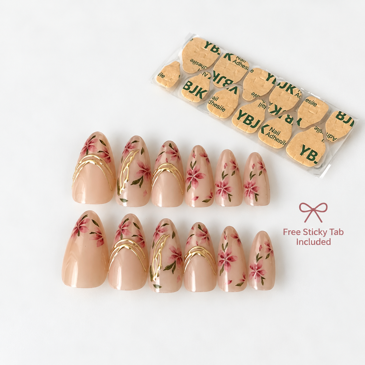 Blooming Gold Floral Press-On Nails
