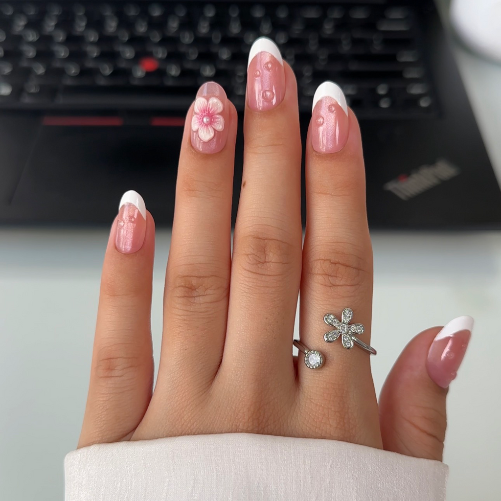 Pink Pearl French Tip Press-On Nails