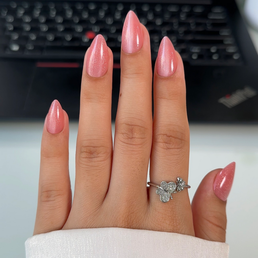 Pink Cat-Eye Almond Press-On Nails