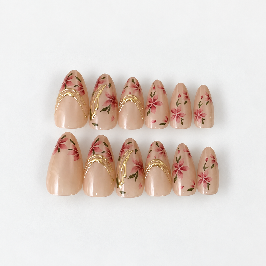 Blooming Gold Floral Press-On Nails