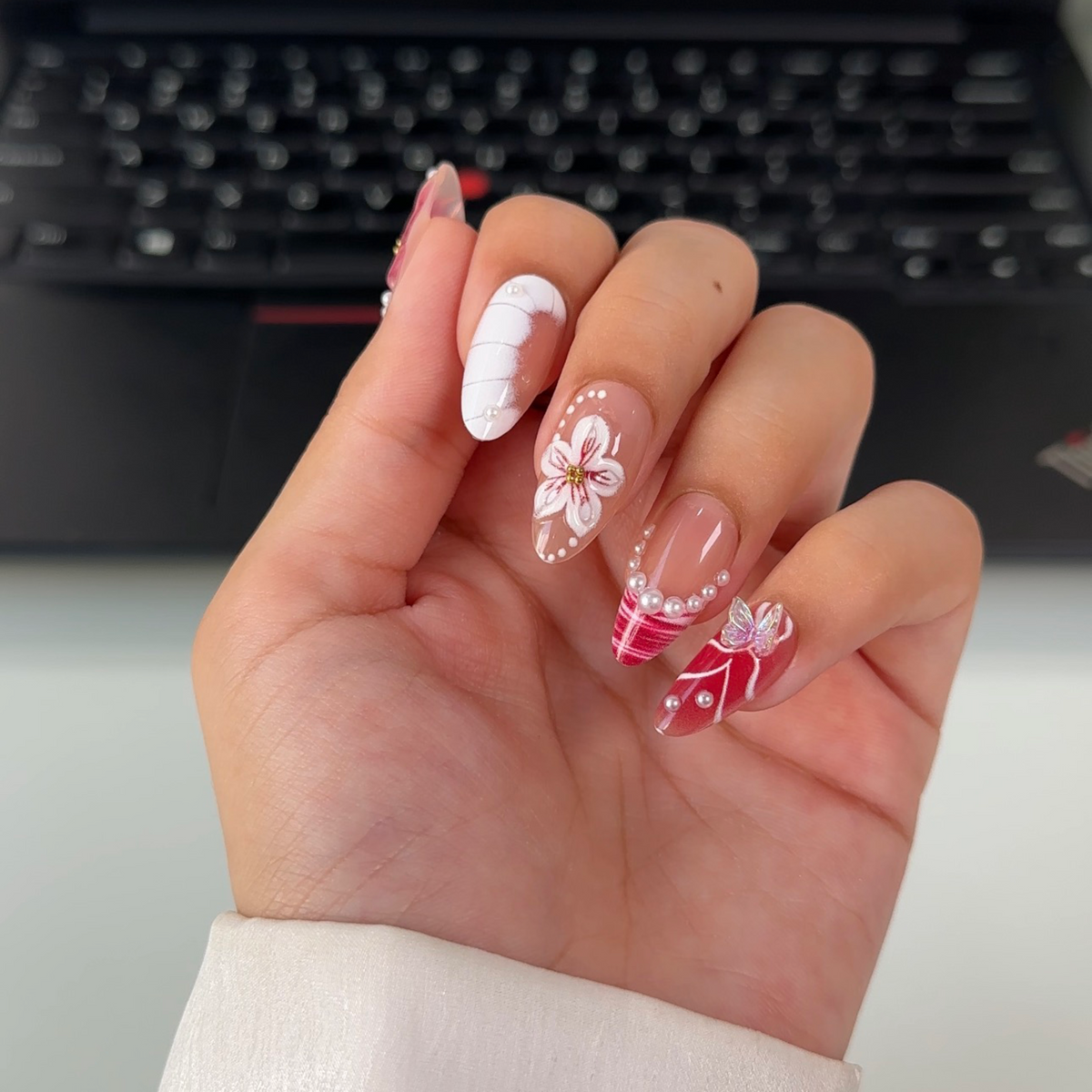 Cherry Blossom Pearl Press-On Nails