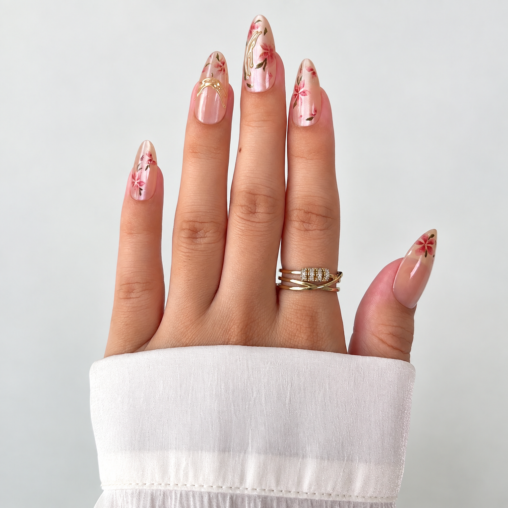 Blooming Gold Floral Press-On Nails