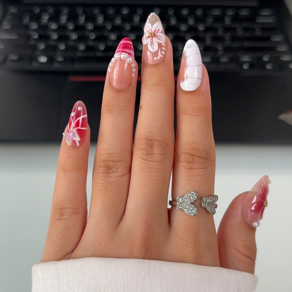 Cherry Blossom Pearl Press-On Nails