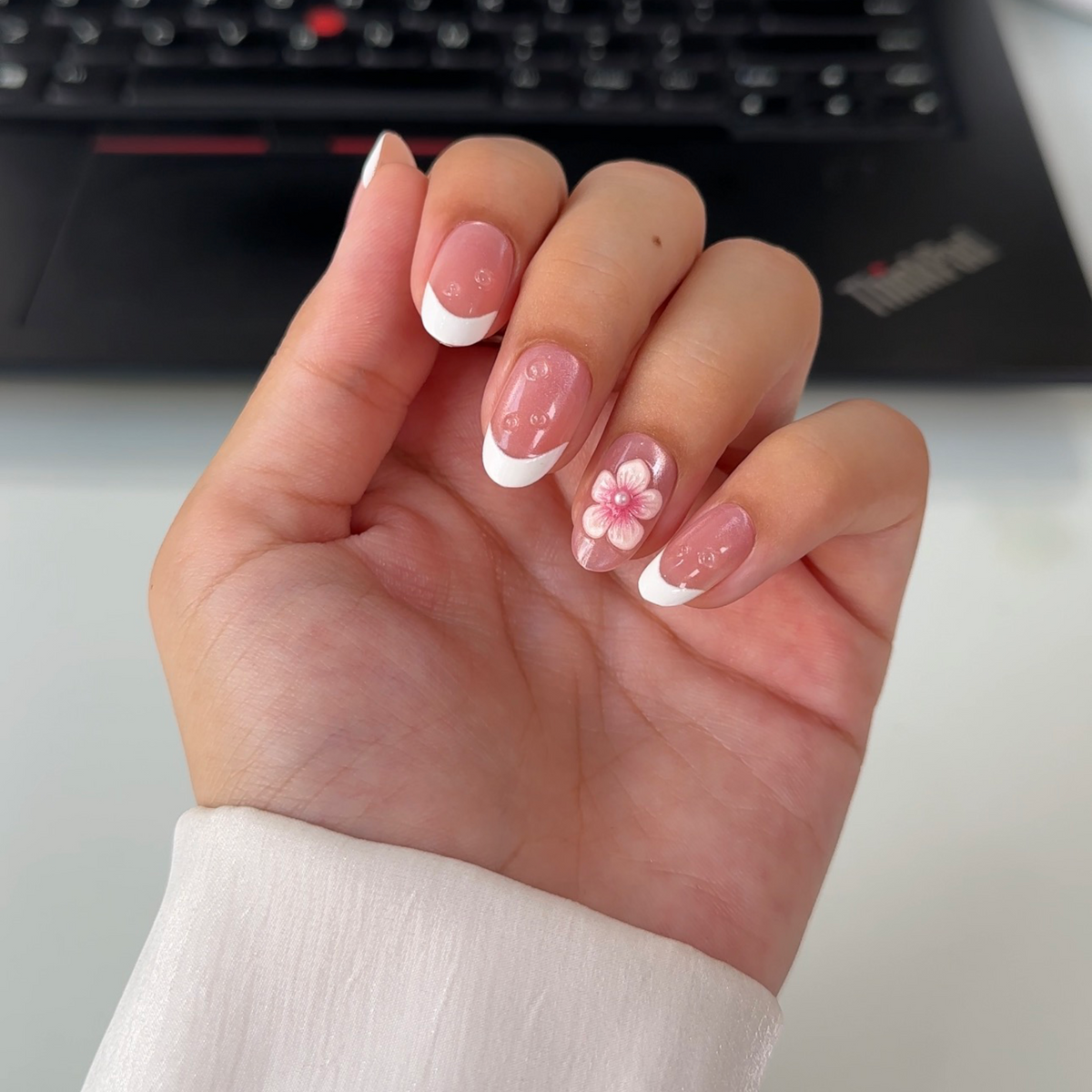 Pink Pearl French Tip Press-On Nails