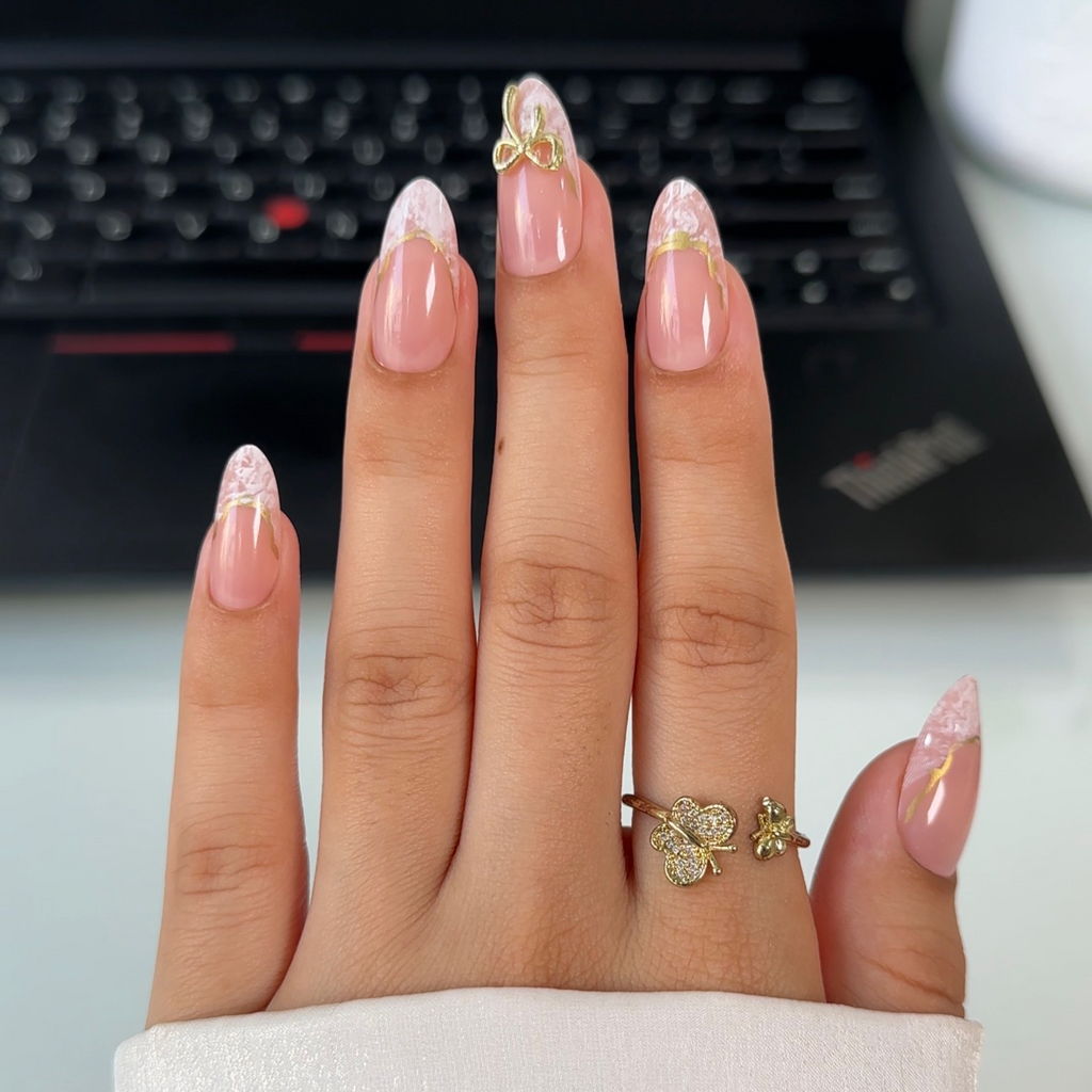 Blush Pink Bow French Press-On Nails