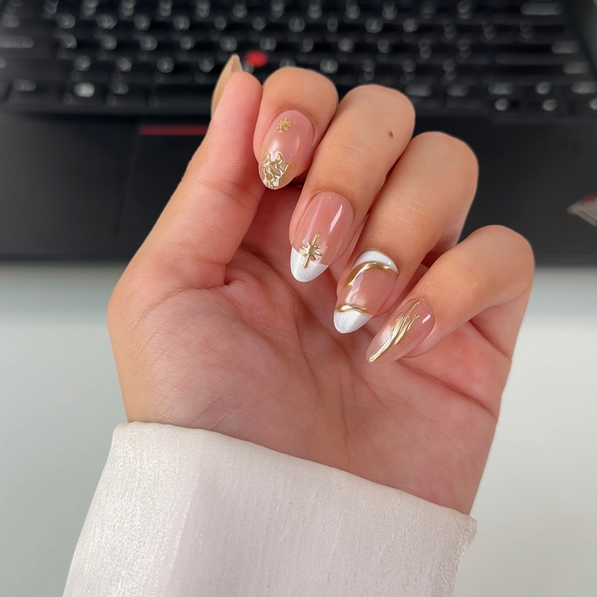 Golden Elegance French Tip Press-On Nails